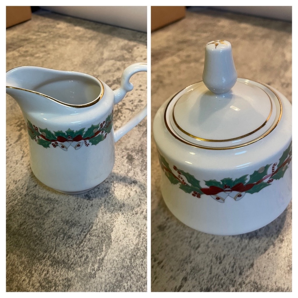 Vintage SANGO Noel Creamer and Sugar Bowl Set - 1990